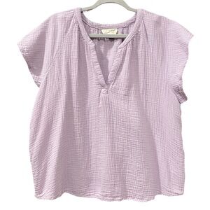 Universal Thread Purple 100% Cotton Blouse Size XXL Flutter‎ Muslin V-Neck Boxy
